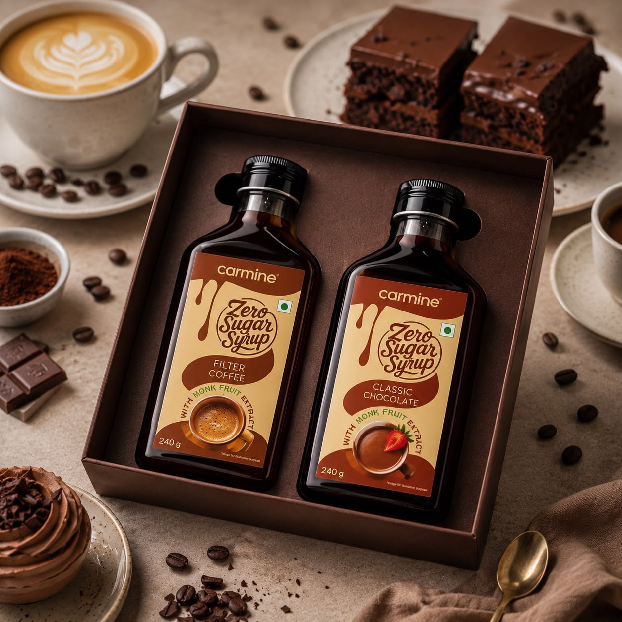 Zero Sugar Syrups Gift Pack | Filter Coffee and Classic Chocolate | 240 g each