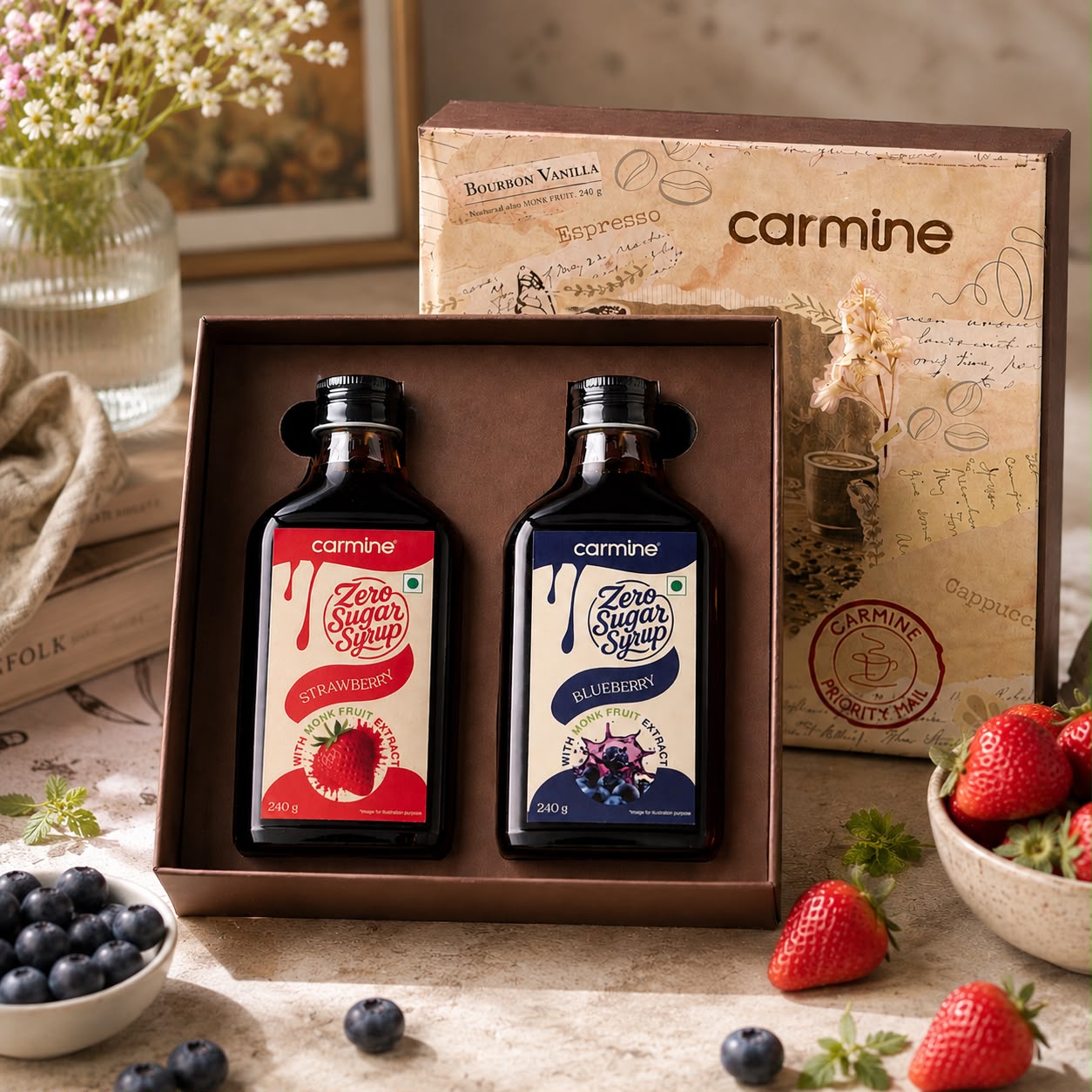 Zero Sugar Syrups Gift Pack | Strawberry and Blueberry | 240 g each