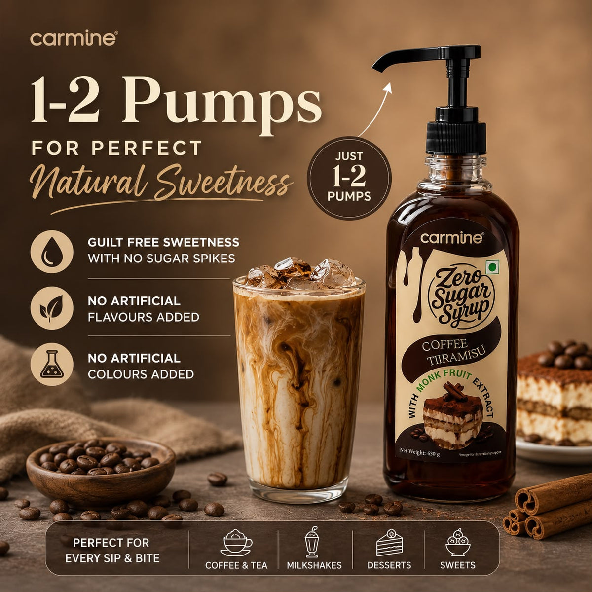 Zero Sugar Syrup - Pump Bottle - Natural, Plant-Based, Contains Monk Fruit Extract, 630 g