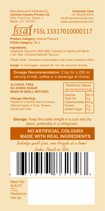 Zero Sugar Syrup - Natural, Plant-Based, Contains Monk Fruit Extract