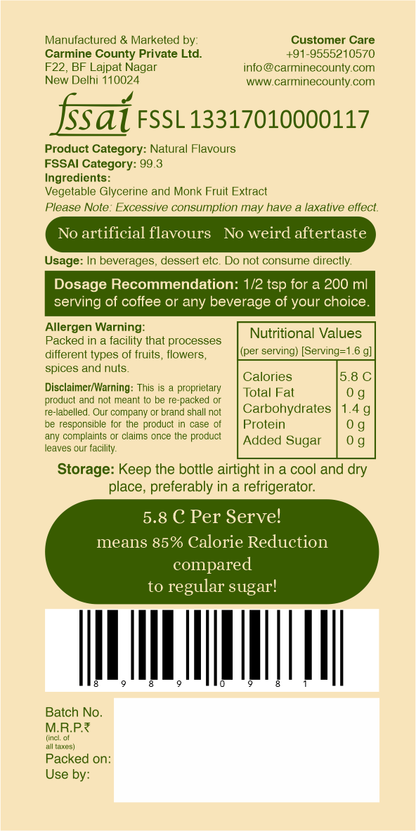 Zero Sugar Syrups Gift Pack | Moncara and Coffee Tiramisu | 240 g each