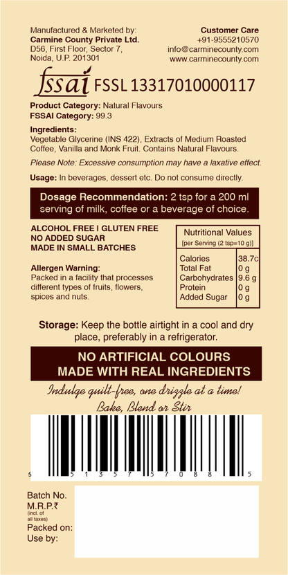 Zero Sugar Syrups Gift Pack | Moncara and Coffee Tiramisu | 240 g each