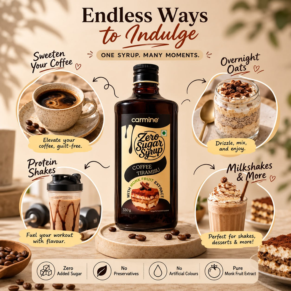 Zero Sugar Syrups | The OG Coffee Starter Pack | Pack of 3 Flavours | 330 g each