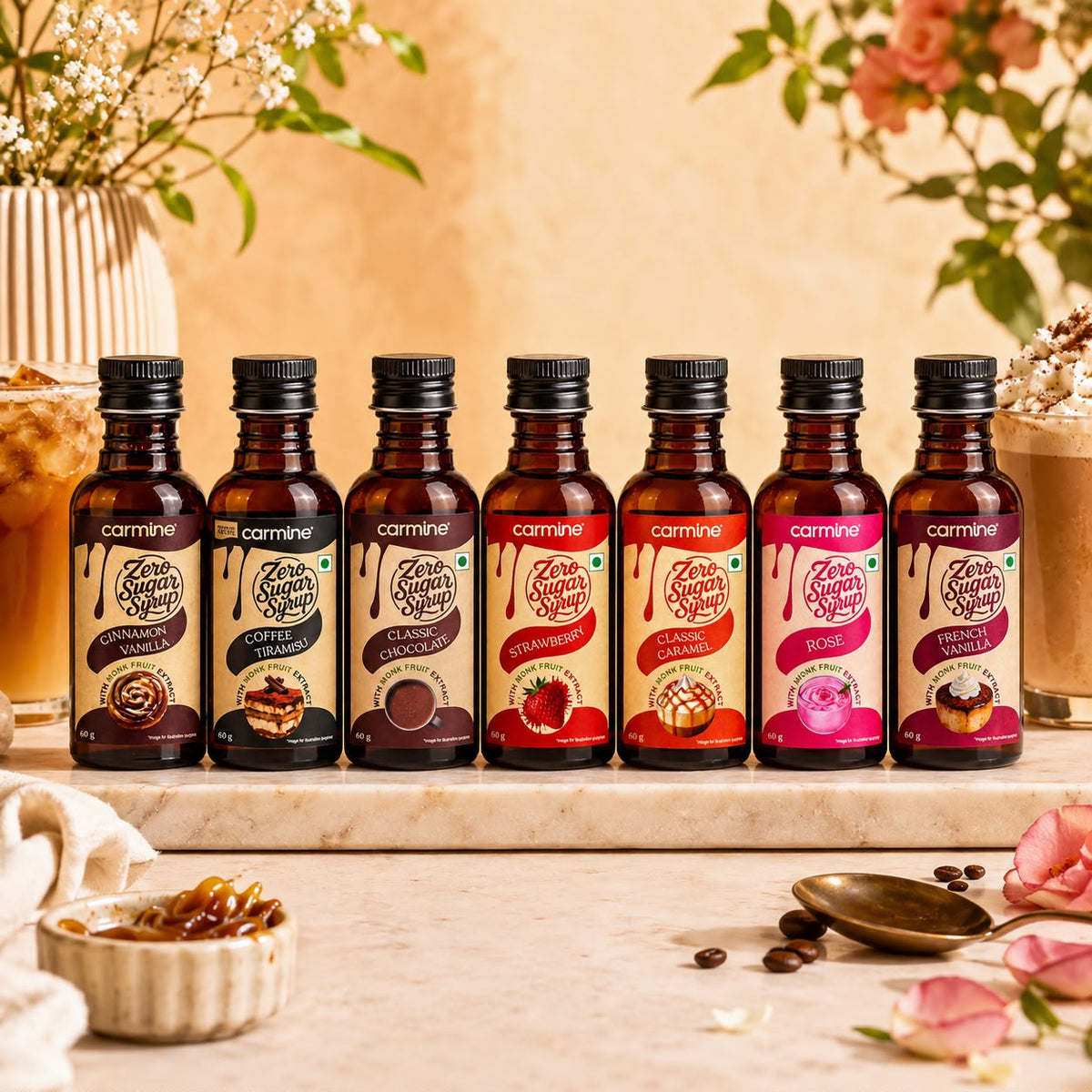 Zero Sugar Syrups | Best Sellers | Pack of 7 Flavours | 60 g each