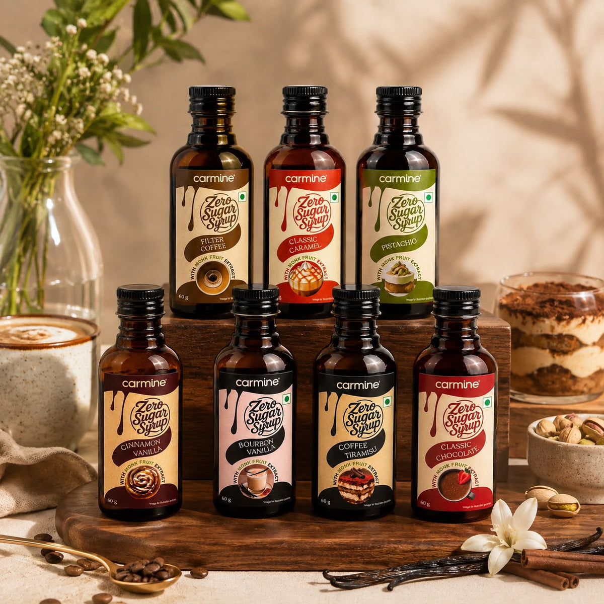 Zero Sugar Syrups | Coffee Favourites | Pack of 7 Flavours | 60 g each