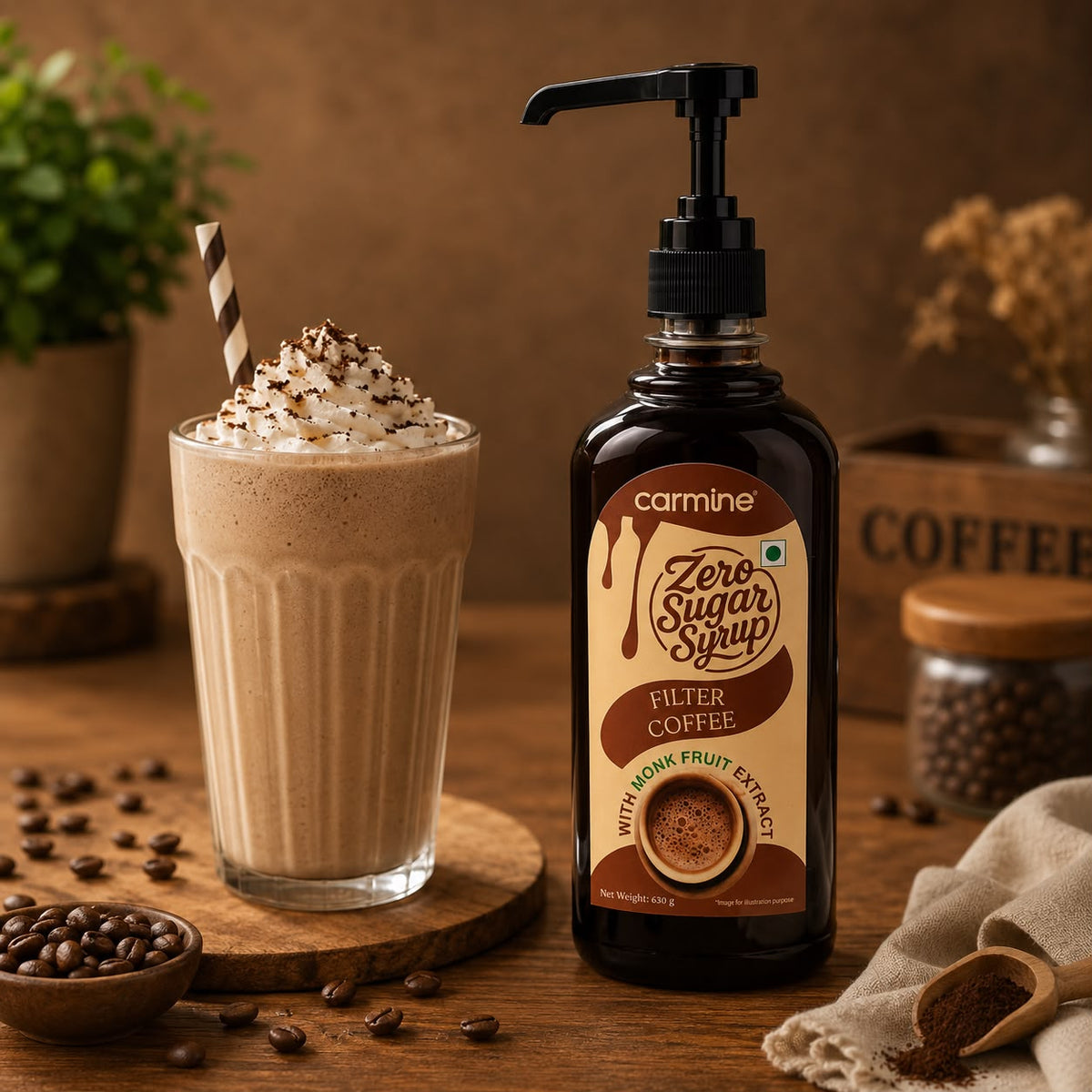 Zero Sugar Syrup - Pump Bottle - Natural, Plant-Based, Contains Monk Fruit Extract, 630 g