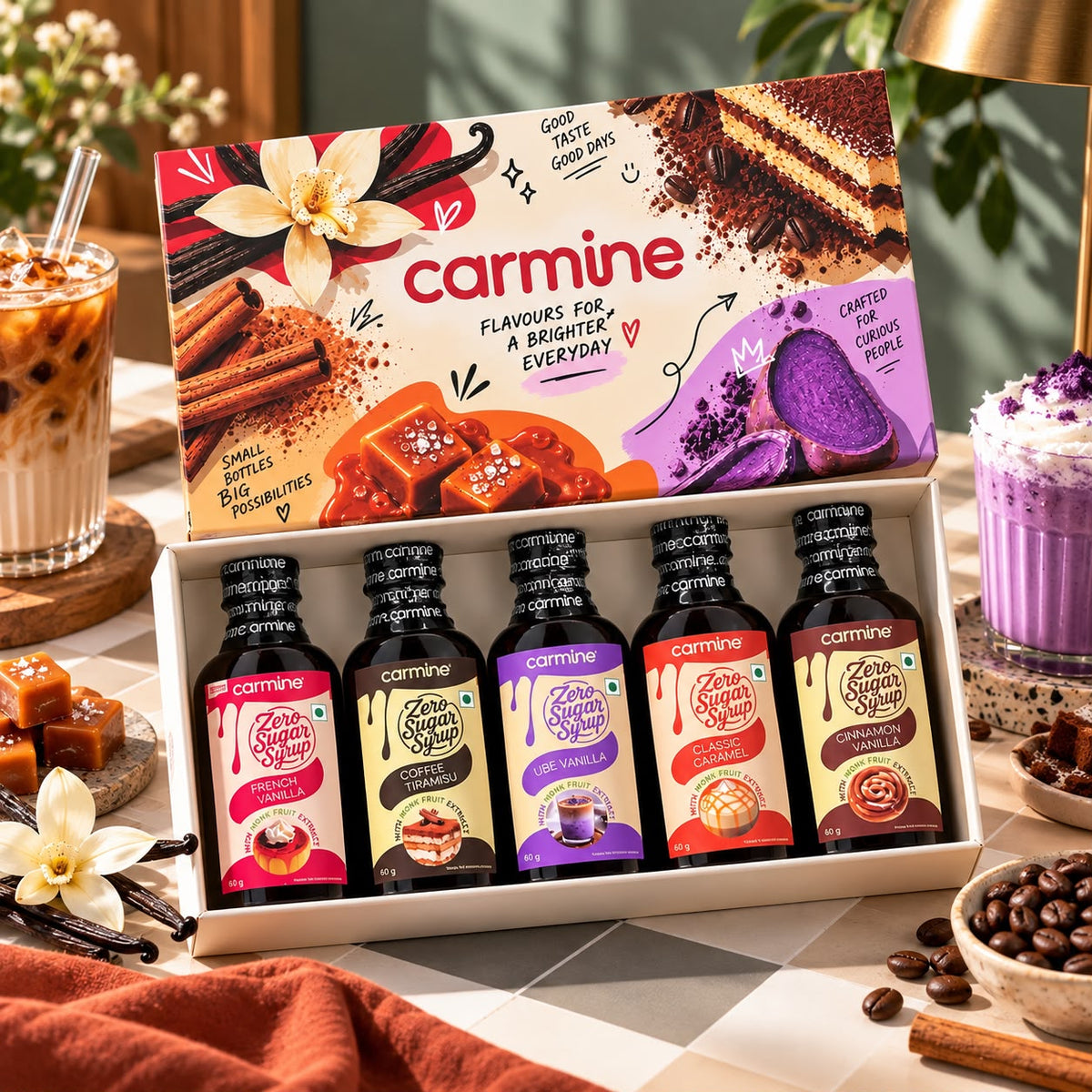 Zero Sugar Syrups | Coffee Essentials | Pack of 5 Flavours | 60 g each | Gift Pack