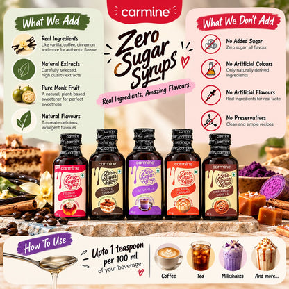 Zero Sugar Syrups | Coffee Essentials | Pack of 5 Flavours | 60 g each | Gift Pack