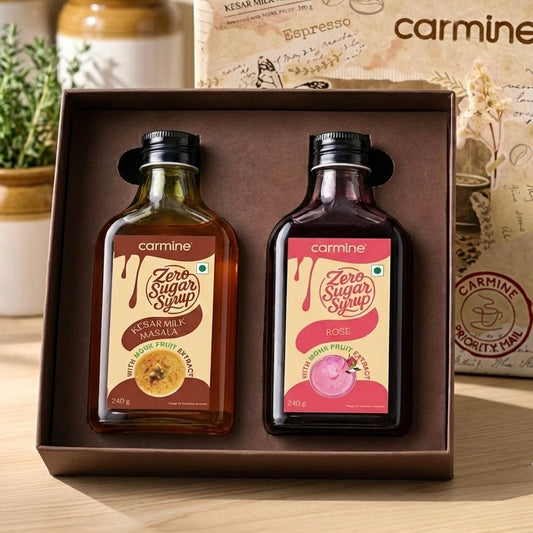 Zero Sugar Syrups Desi Flavours Gift Pack | Kesar Milk Masala and Rose Syrup | 240 g each