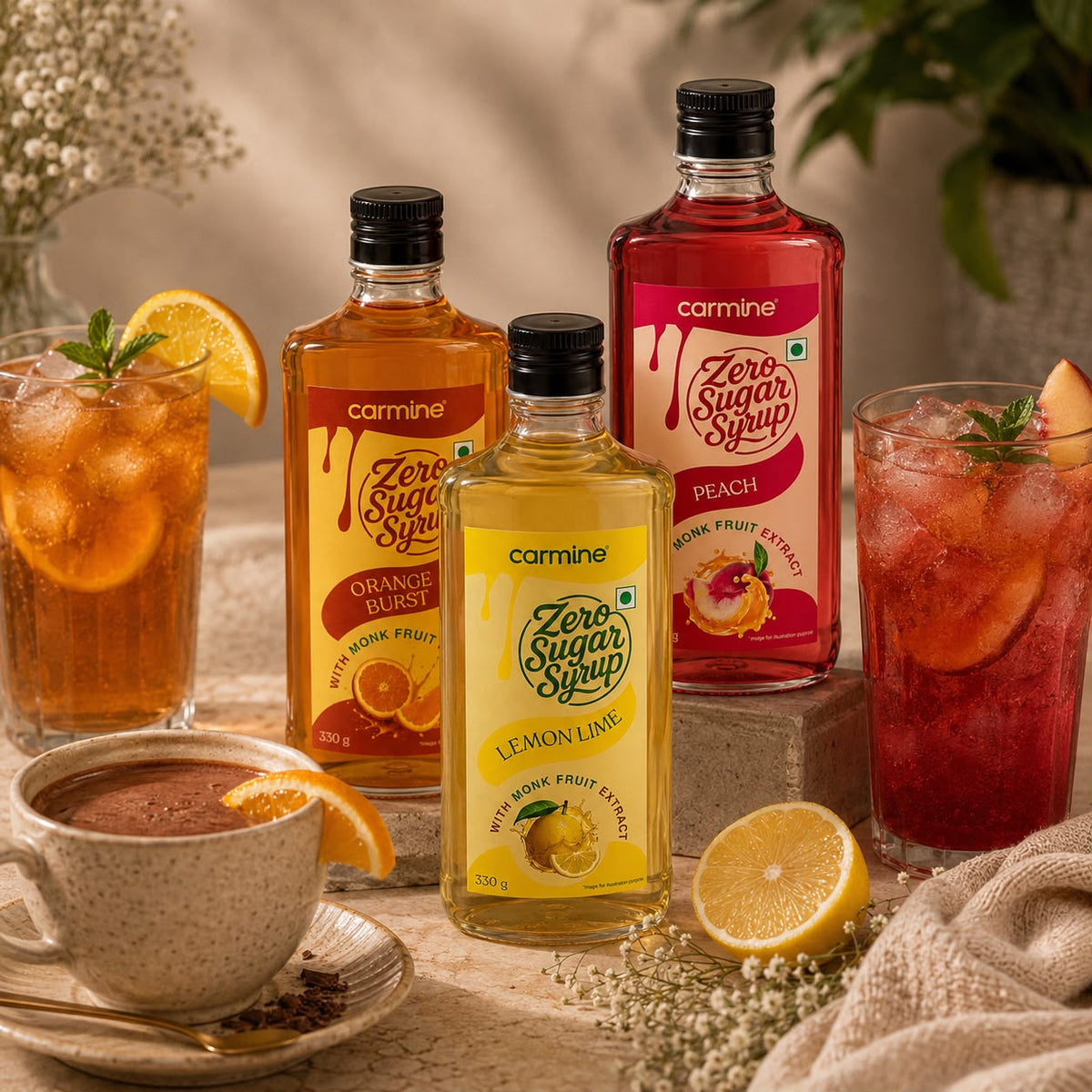 Zero Sugar Syrups | Summer in a Bottle | Pack of 3 Flavours | 330 g each